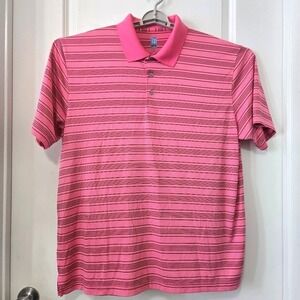 PGA Tour Mens Polo Shirt Pink Striped Polyester Golf Sporty XXL